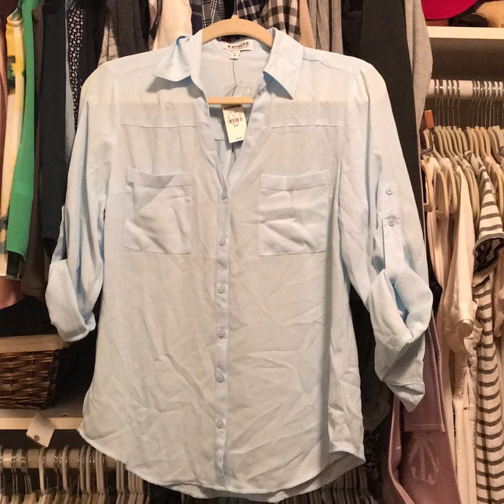 Express light blue button polyester shirt